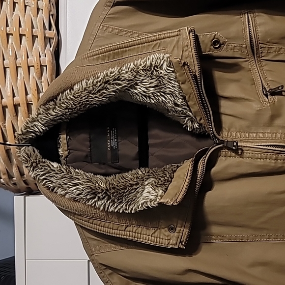 Zara Man Sport Classic Men's Double Jacket Sz XXL Tan Faux Fur Mock Heavyweight - Picture 2 of 14